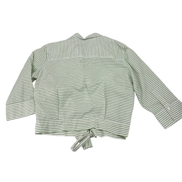 Liz Claiborne Women's Green Striped Tie Front Blouse Size 14 button down - Picture 7 of 7